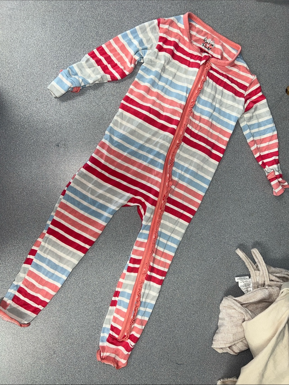 Kickee Pants Striped Coral & Blue Kids One-Piece Zipper Pajamas